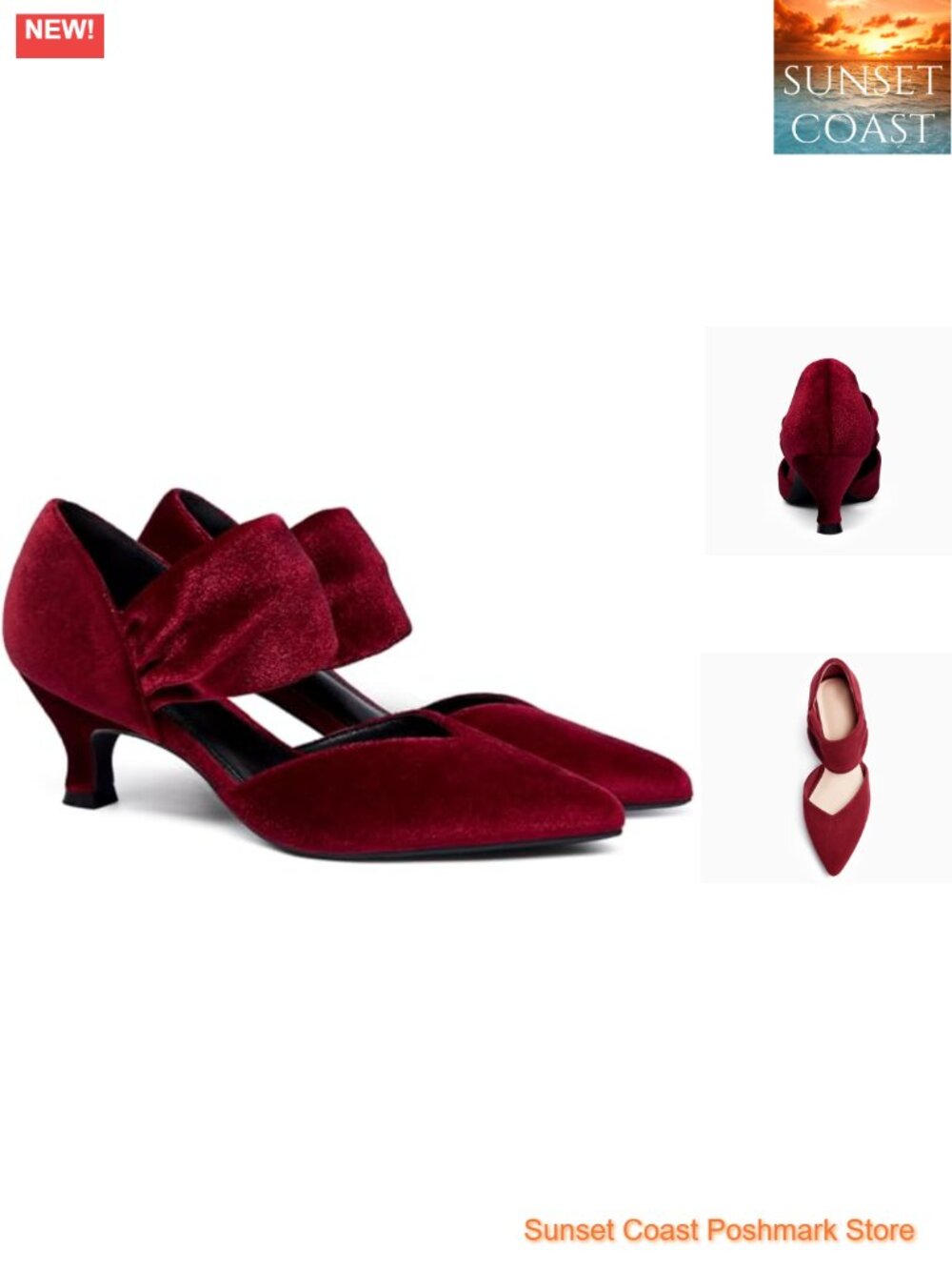 Womens Kitten Heel Pumps Pointed Toe D'Orsay Ankle Strap Dress Shoes